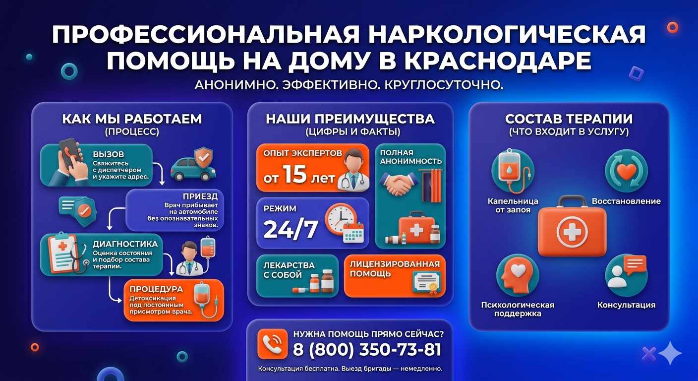 Инфографика о принципах лечения алкоголизма на дому в Богородске: этапы вызова нарколога, преимущества анонимной детоксикации и состав медицинской помощи.
